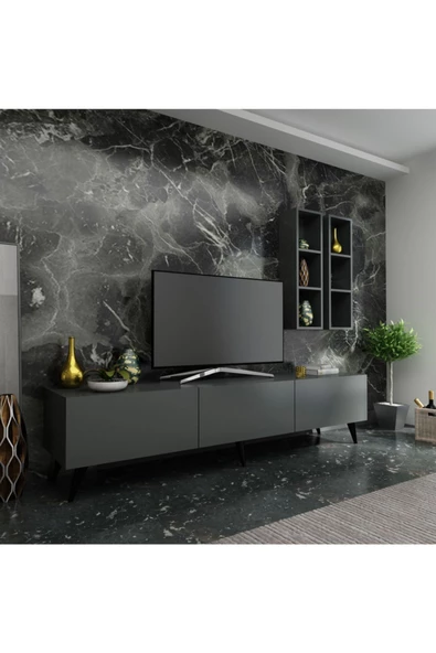 MobilyaFırsat Ideal Tv Ünitesi Duvar Rafı Q7003-4 Antrasit ürün görseli 1