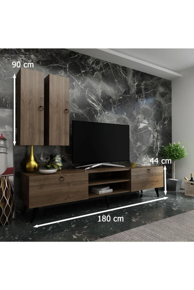 MobilyaFırsat Ideal Tv Ünitesi Duvar Raf Ve Duvar Dolaplı Q7022-2 Ceviz - Resim 2
