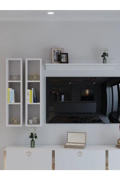 Myniture Home & Living Festival Duvar Rafı R2-1 Beyaz - Tv ünitesi rafı - Duvar Rafı - 2