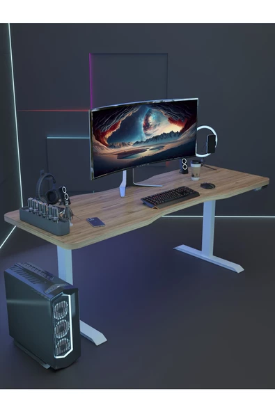 Myniture Home & Living Çift Motor Elektrikli Yükseklik Ayarlı Oyuncu Masa 36 mm Kalınlık - 140X90 cm DA50001-6-140 - 3