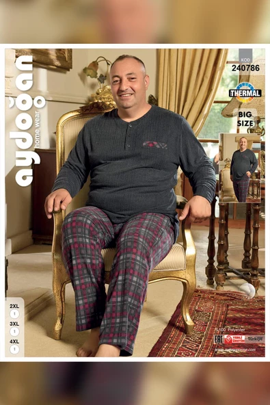 Aydoğan Erkek Emir Büyük Beden Kışlık Antrasit Pijama Takım 0786 - 3