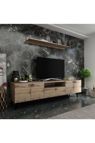 MobilyaFırsat Ideal Tv Ünitesi Duvar Raf Ve Duvar Dolaplı Q7027-3 Çırağan - 1