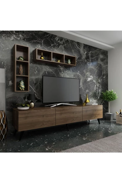 MobilyaFırsat Ideal Tv Ünitesi Duvar Raflı Q7804-2 Ceviz