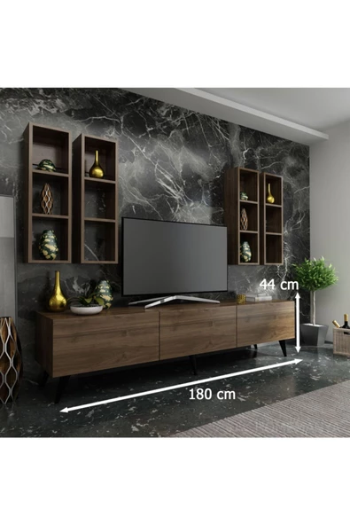 MobilyaFırsat Ideal Tv Ünitesi Duvar Rafı Q7002-2 Ceviz - Resim 2