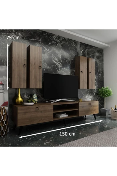 MobilyaFırsat Ideal Tv Ünitesi Duvar Raf Ve Dolaplı Q7821-2 Ceviz - Resim 2