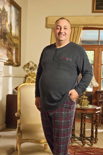 Aydoğan Erkek Emir Büyük Beden Kışlık Antrasit Pijama Takım 0786 - 2