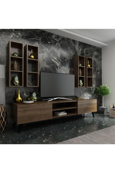 MobilyaFırsat Ideal Tv Ünitesi Duvar Raflı Q7801-2 Ceviz ürün görseli 1