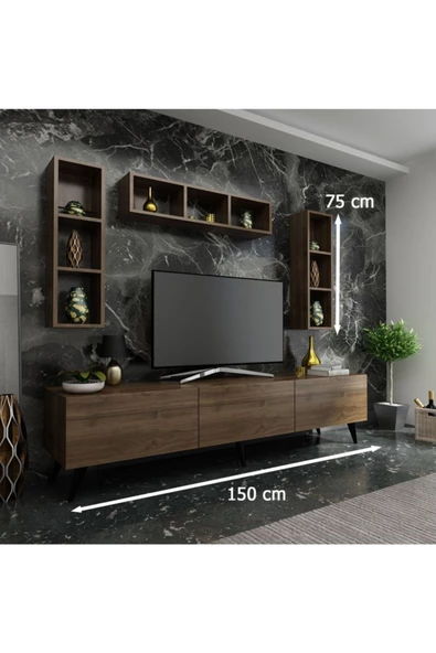 MobilyaFırsat Ideal Tv Ünitesi Duvar Raflı Q7807-2 Ceviz - Resim 2
