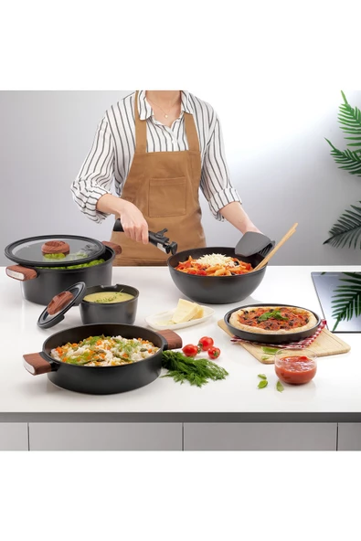 SCHAFER Matrix Döküm Tencere Seti 8 Parça-Siyah