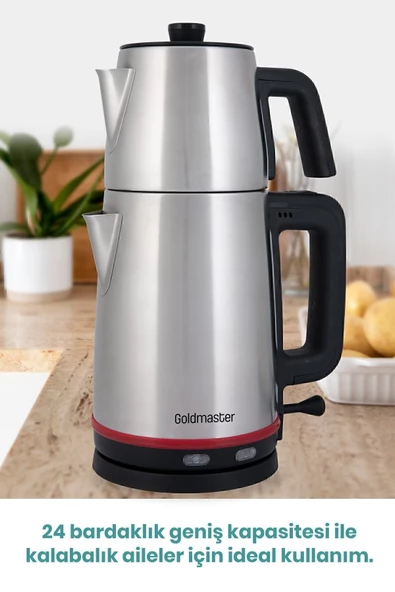GOLDMASTER Selvi 2200 Watt Çift Isıtıcılı Paslanmaz Çelik Çay Makinesi Ve Su Isıtıcısı - 7