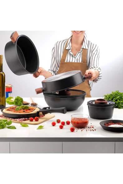 SCHAFER Matrix Döküm Tencere Seti 8 Parça-Siyah - 5