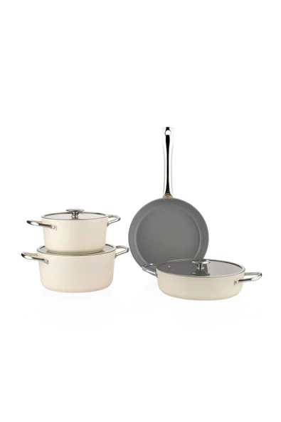 SCHAFER Gravita Seramik Tencere Seti 7 Parça-Krem - 2