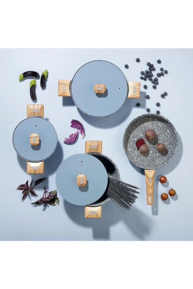 SCHAFER Toscana Döküm Tencere Seti 7 Parça-Mavi