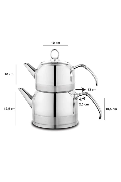 SCHAFER Ada Metal Çaydanlık Takım (Orta) 4 Parça Inox - 2