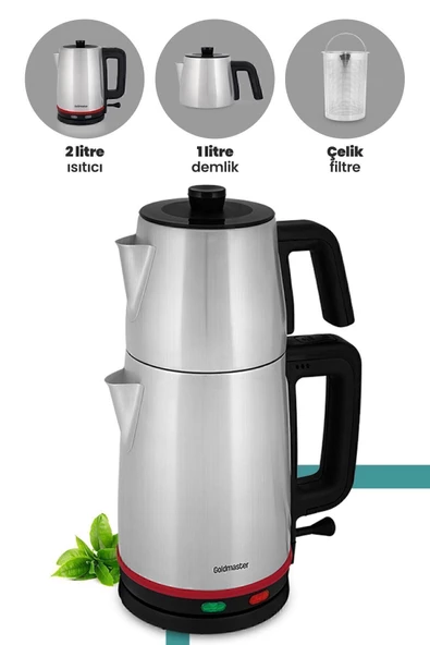 GOLDMASTER Selvi 2200 Watt Çift Isıtıcılı Paslanmaz Çelik Çay Makinesi Ve Su Isıtıcısı - 4