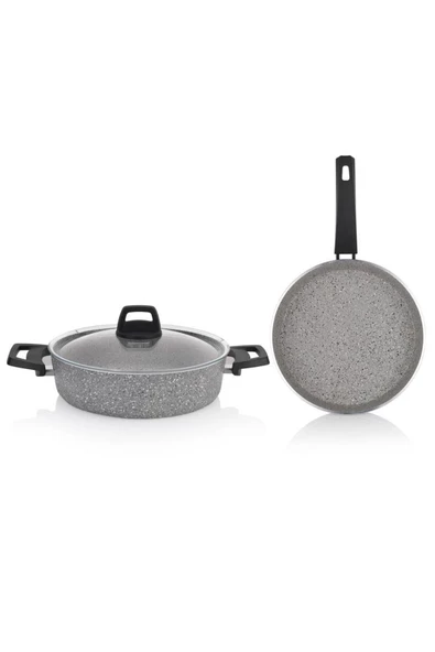 SCHAFER Eternal Basık Tencere 26Cm+Tava 26Cm-2 Li Set-Gri - 2