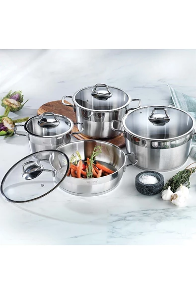 SCHAFER Vals Çelik Tencere Seti 8 Parça-Inox