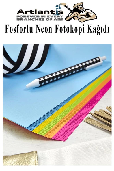 Neon Fosforlu Renkli A3 Fotokopi Kağıdı 100 lü 1 Paket 100 Adet Fosforlu 5 Renk Parlak Canlı Renkler Fotokopi Kağıdı - Resim 2
