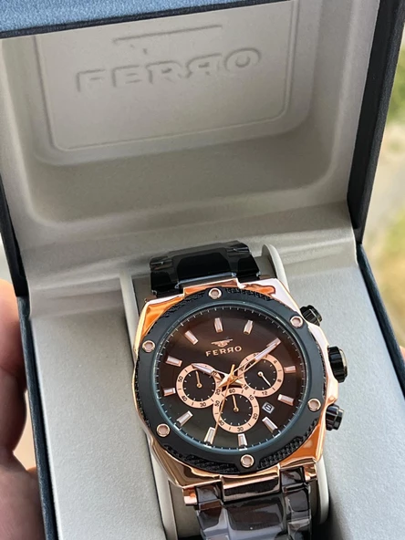 Ferro Çelik Kordon İç Fonksiyonlar Aktif Takvimli 30 Mt Su Geçirmez Erkek Kol Saat EFM31397-R ürün görseli