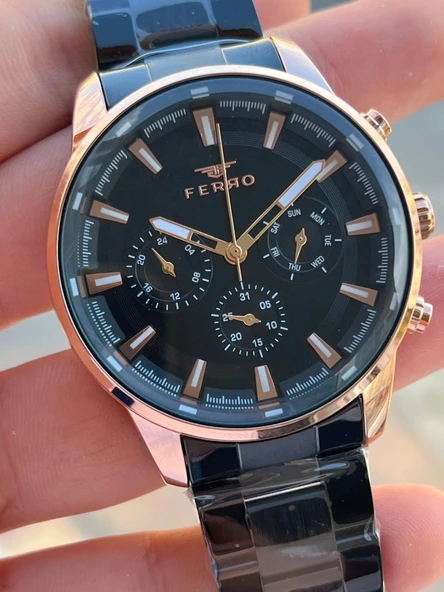 Ferro Çelik Kordon İç Fonksiyonlar Aktif Takvimli 30 Mt Su Geçirmez Erkek Kol Saat EFM11171-R - Resim 5