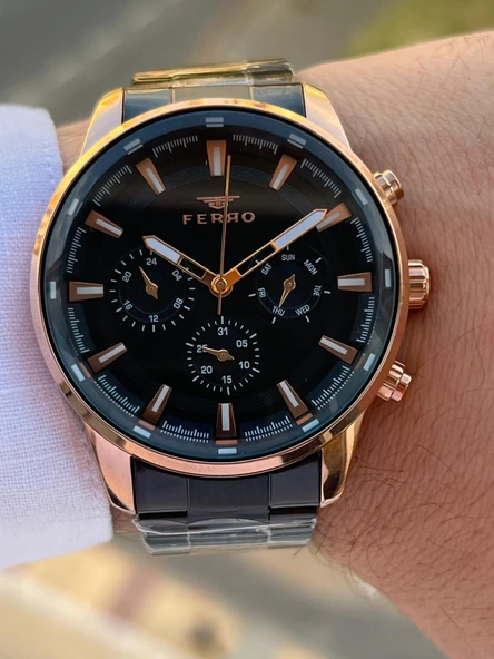 Ferro Çelik Kordon İç Fonksiyonlar Aktif Takvimli 30 Mt Su Geçirmez Erkek Kol Saat EFM11171-R - Resim 2