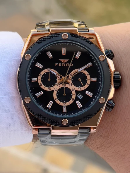 Ferro Çelik Kordon İç Fonksiyonlar Aktif Takvimli 30 Mt Su Geçirmez Erkek Kol Saat EFM31397-R - Resim 3