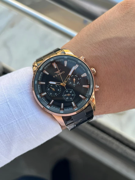 Ferro Çelik Kordon İç Fonksiyonlar Aktif Takvimli 30 Mt Su Geçirmez Erkek Kol Saat EFM11171-R - Resim 4