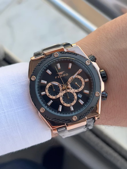 Ferro Çelik Kordon İç Fonksiyonlar Aktif Takvimli 30 Mt Su Geçirmez Erkek Kol Saat EFM31397-R - Resim 5