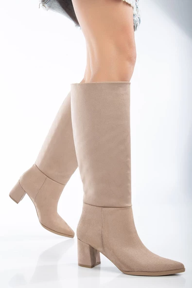 FADİYA Nude Süet Sivri Burunlu Çekme Çizme - Resim 2