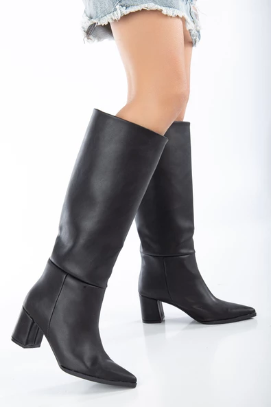 FADİYA Siyah Sivri Burunlu Çekme Çizme - Resim 2