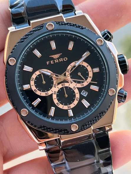 Ferro Çelik Kordon İç Fonksiyonlar Aktif Takvimli 30 Mt Su Geçirmez Erkek Kol Saat EFM31397-R - Resim 4