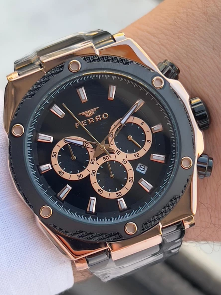 Ferro Çelik Kordon İç Fonksiyonlar Aktif Takvimli 30 Mt Su Geçirmez Erkek Kol Saat EFM31397-R - Resim 2