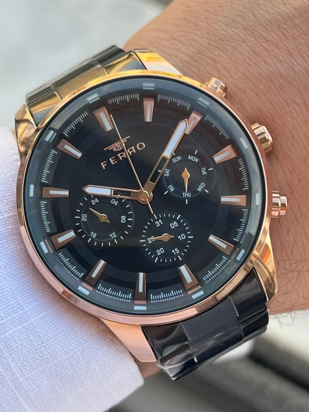 Ferro Çelik Kordon İç Fonksiyonlar Aktif Takvimli 30 Mt Su Geçirmez Erkek Kol Saat EFM11171-R - Resim 3