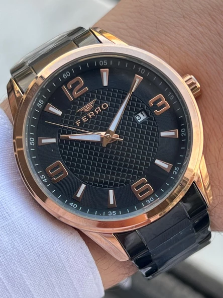Ferro Çelik Kordon Takvimli Kadran 30 Mt Suya Dayanıklı Erkek Kol Saat EFM11911-R ürün görseli