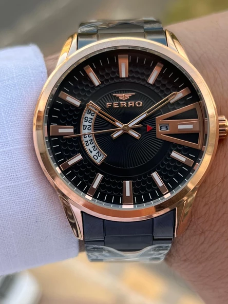 Ferro Çelik Kordon Takvimli Kadran 30 Mt Suya Dayanıklı Erkek Kol Saat EFM11911-XJ - Resim 5