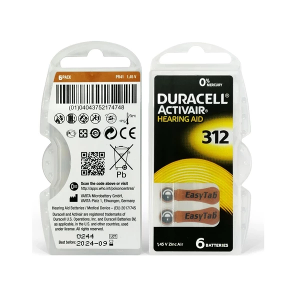 Duracell NO:312 Işitme Cihazı Pili