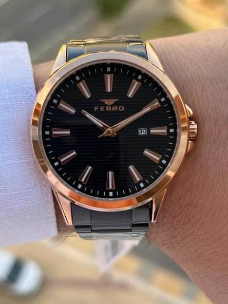 Ferro Çelik Kordon Takvimli Kadran 30 Mt Suya Dayanıklı Erkek Kol Saat EFM11930-R - 4