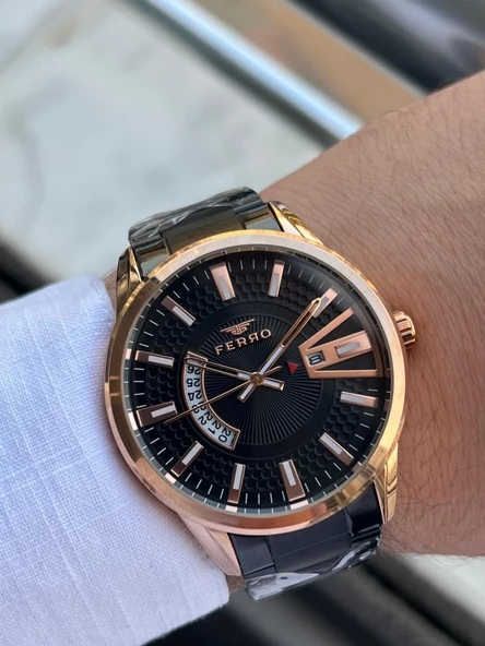 Ferro Çelik Kordon Takvimli Kadran 30 Mt Suya Dayanıklı Erkek Kol Saat EFM11911-XJ - Resim 3