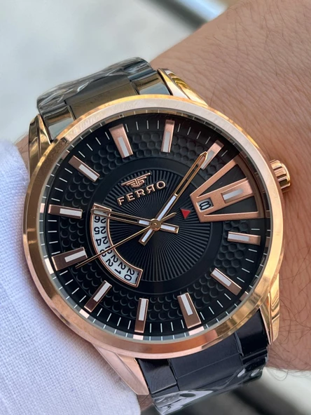 Ferro Çelik Kordon Takvimli Kadran 30 Mt Suya Dayanıklı Erkek Kol Saat EFM11911-XJ - Resim 2