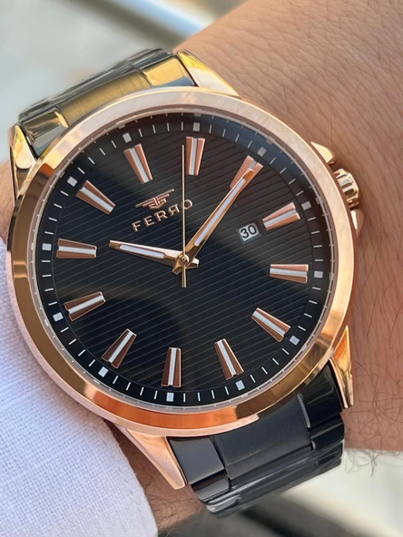 Ferro Çelik Kordon Takvimli Kadran 30 Mt Suya Dayanıklı Erkek Kol Saat EFM11930-R - 2