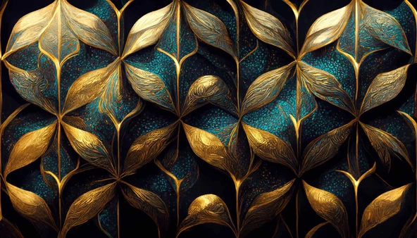 Gold-Mavi Desenli Duvar Kağıdı Baskı - 7
