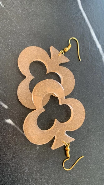 Transparan Turuncu Renkli Gold Aksesuar İçi Boş İskambil Sinek Şekil 6.5 Cm Epoksi Küpe Hediyelik - Resim 8