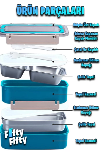 Vagonlife Bento Lunch Box 1600 ML 2 Kat Yeni Nesil Sefer Tası Paslanmaz Çelik -FFLBOX2221 - 3