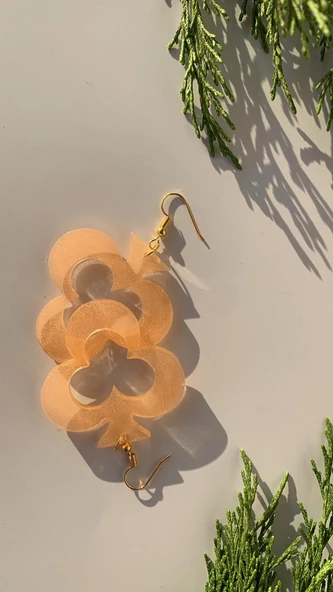 Transparan Turuncu Renkli Gold Aksesuar İçi Boş İskambil Sinek Şekil 6.5 Cm Epoksi Küpe Hediyelik - Resim 7