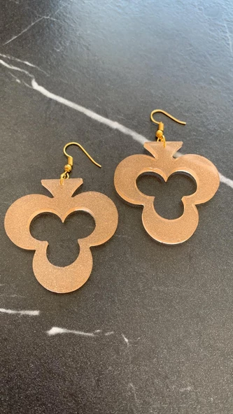 Transparan Turuncu Renkli Gold Aksesuar İçi Boş İskambil Sinek Şekil 6.5 Cm Epoksi Küpe Hediyelik - Resim 6