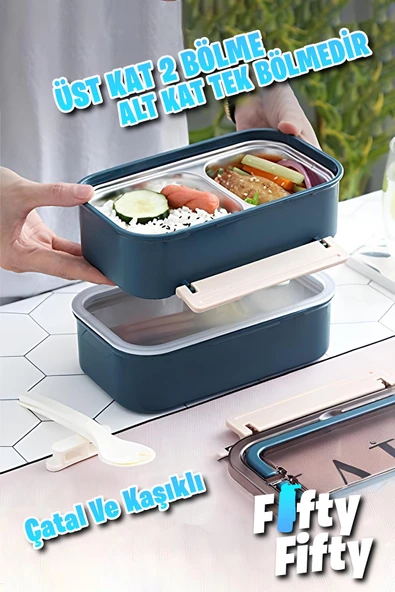 Vagonlife Bento Lunch Box 1600 ML 2 Kat Yeni Nesil Sefer Tası Paslanmaz Çelik -FFLBOX2221 - 9