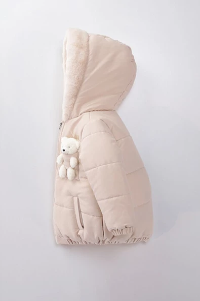 Baby Oyuncak Ayı İçi Kürklü Soft Kumaş Cepli Kapüşonlu Kışlık İçi Peluş Erkek Kız Bebek Mont Şişme - 11