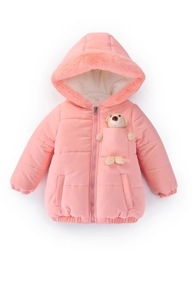 Baby Oyuncak Ayı İçi Kürklü Soft Kumaş Cepli Kapüşonlu Kışlık İçi Peluş Erkek Kız Bebek Mont Şişme - 2