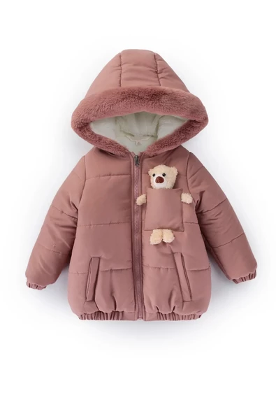 Baby Oyuncak Ayı İçi Kürklü Soft Kumaş Cepli Kapüşonlu Kışlık İçi Peluş Erkek Kız Bebek Mont Şişme - 3