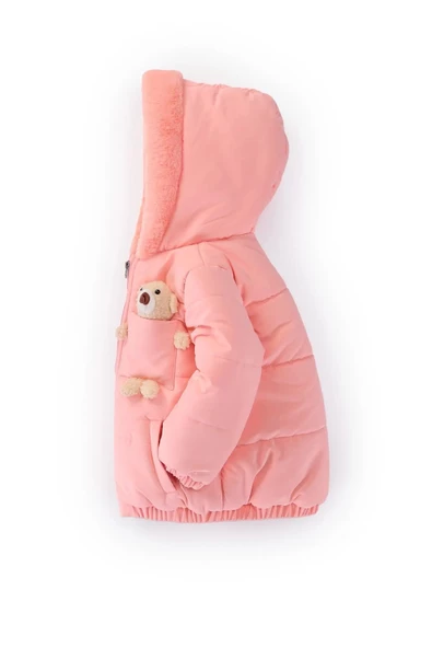 Baby Oyuncak Ayı İçi Kürklü Soft Kumaş Cepli Kapüşonlu Kışlık İçi Peluş Erkek Kız Bebek Mont Şişme - 6